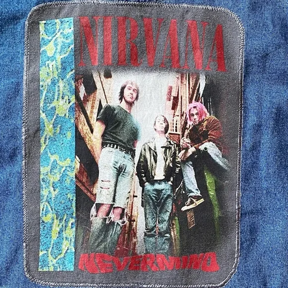 Vintage Uycycled Crossroads Denim Jacket W/ Custom Nirvana Embroidered Patch - Picture 11 of 16